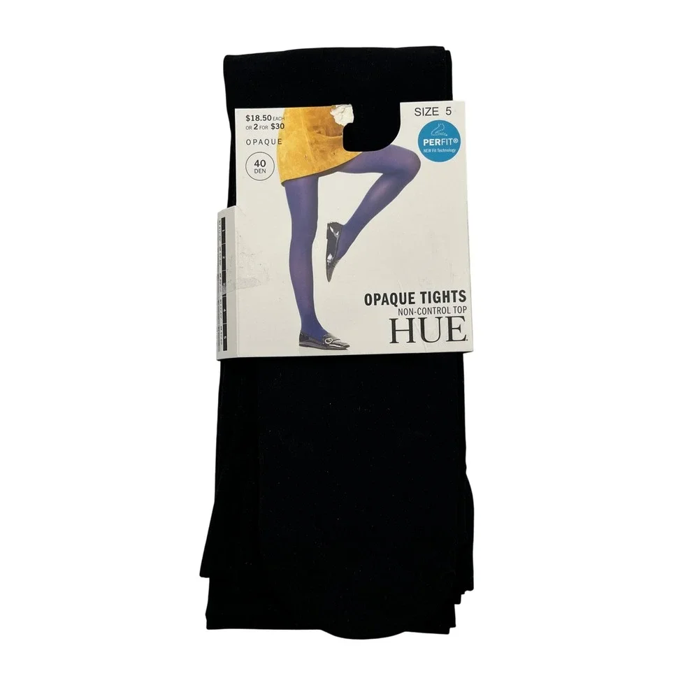 Hue Opaque Tights Womens Size 5 Black Non-Control Top Perfit 40 Denier U4689